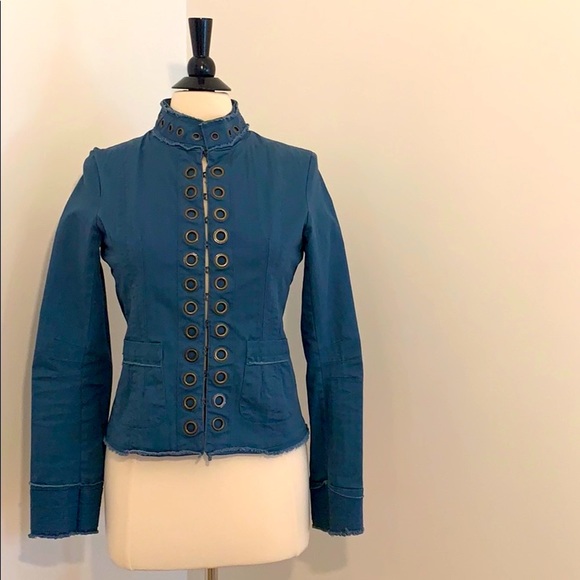 Vintage Jackets & Blazers - Unique Turquoise Salt & Pepper Military Jacket M